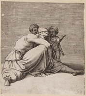 KG 00110
<br/>
Zittende vrouw met spinrok en twee kinderen
<br/>
<em>Scultori, Adamo (ca. 1530-1585)</em>